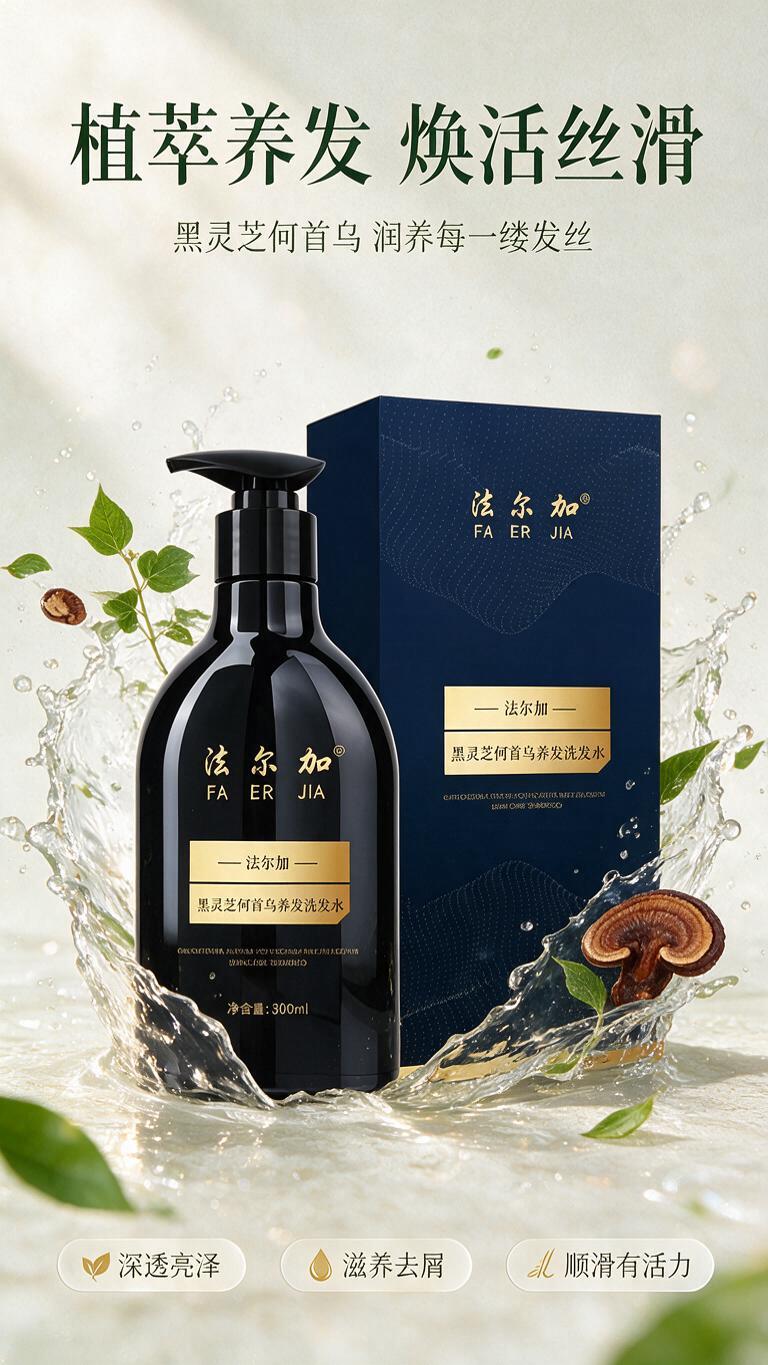 [商品] 使用【图1】法尔加黑灵芝何首乌养发洗发水，含黑色按压… - 图片创意预览