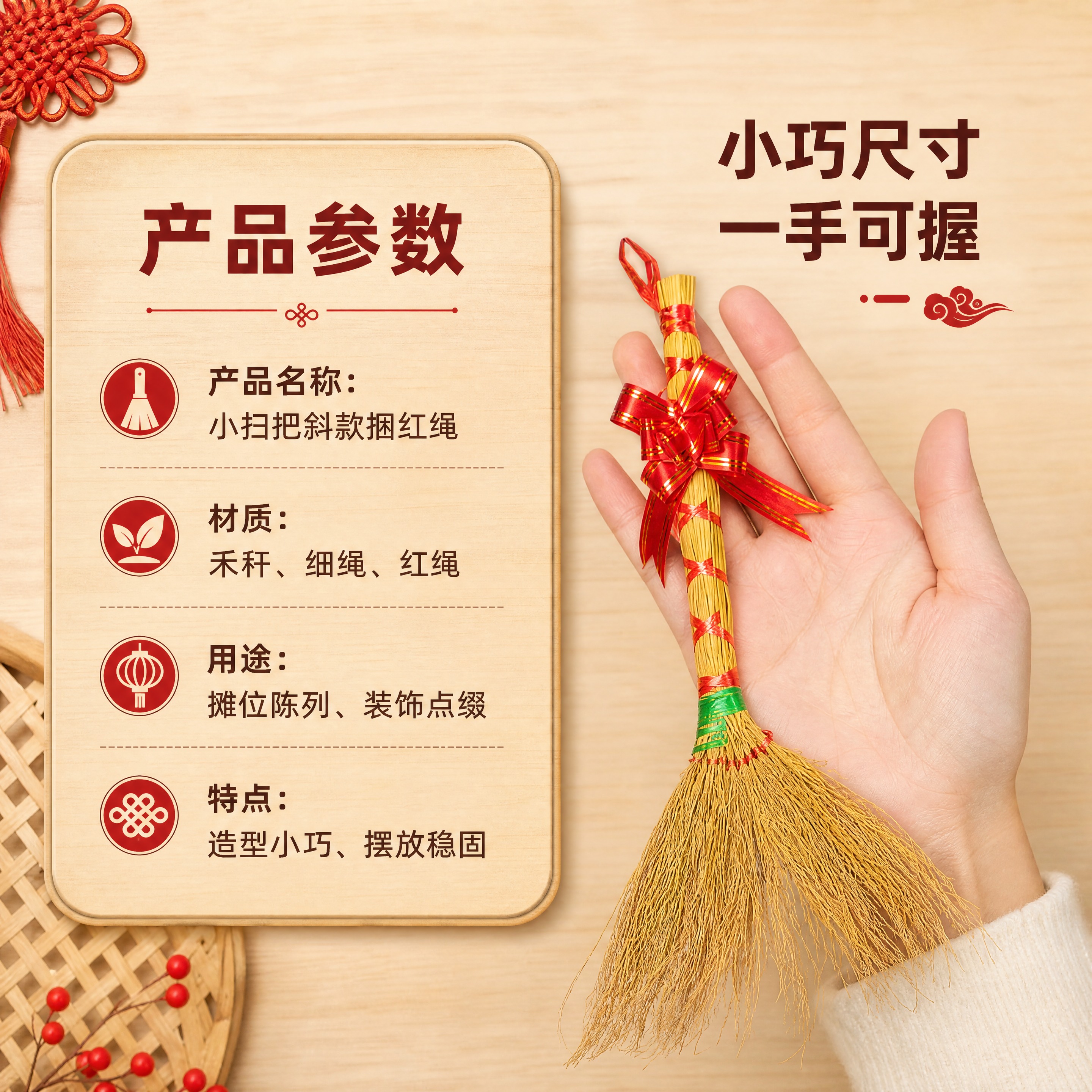 [商品] 使用【图5】手持小扫把斜款捆红绳；保留小扫把完整造型… - 图片创意预览