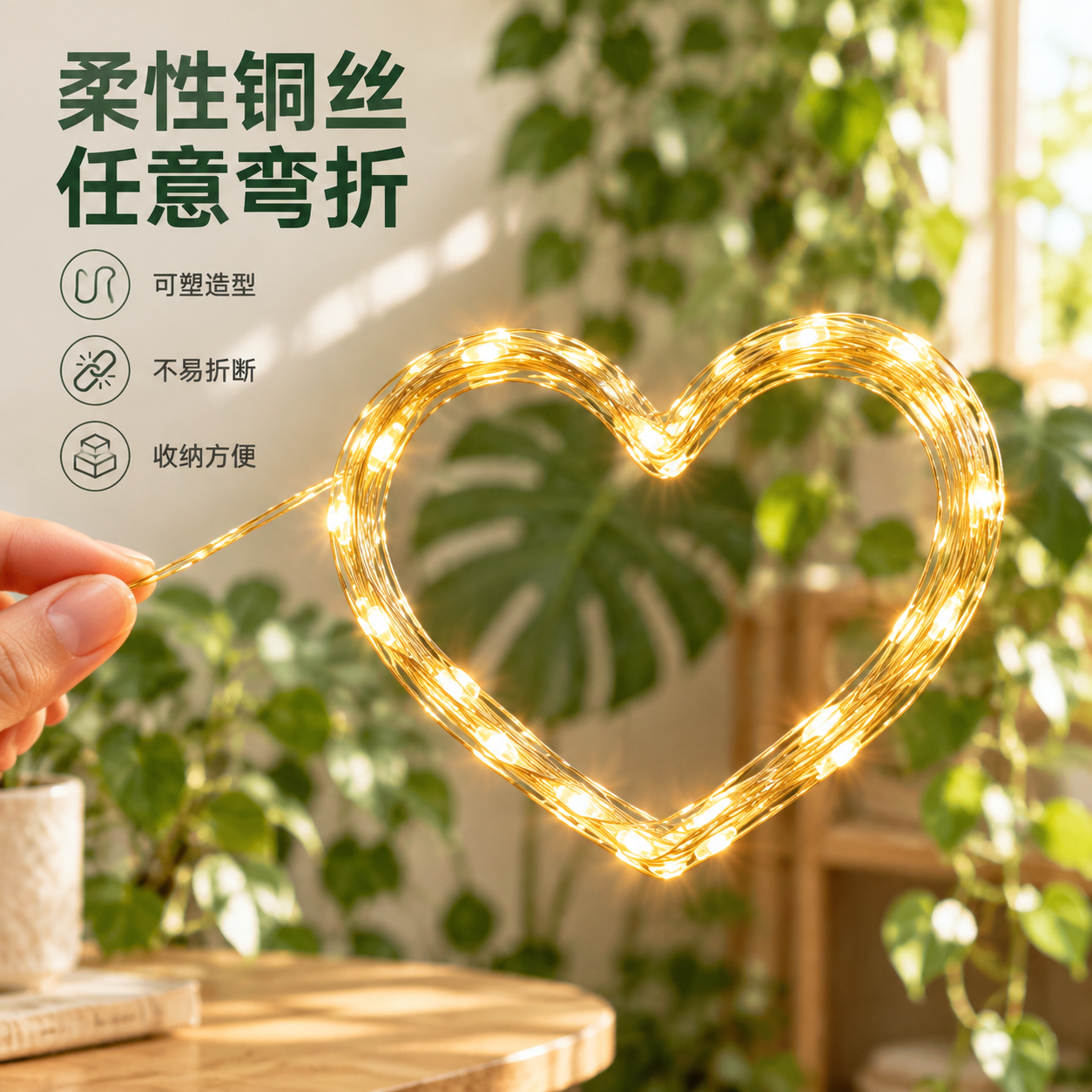 [主图-3] 主题：LED铜丝灯串 柔性可弯折卖点展示主图，突… - 图片创意预览