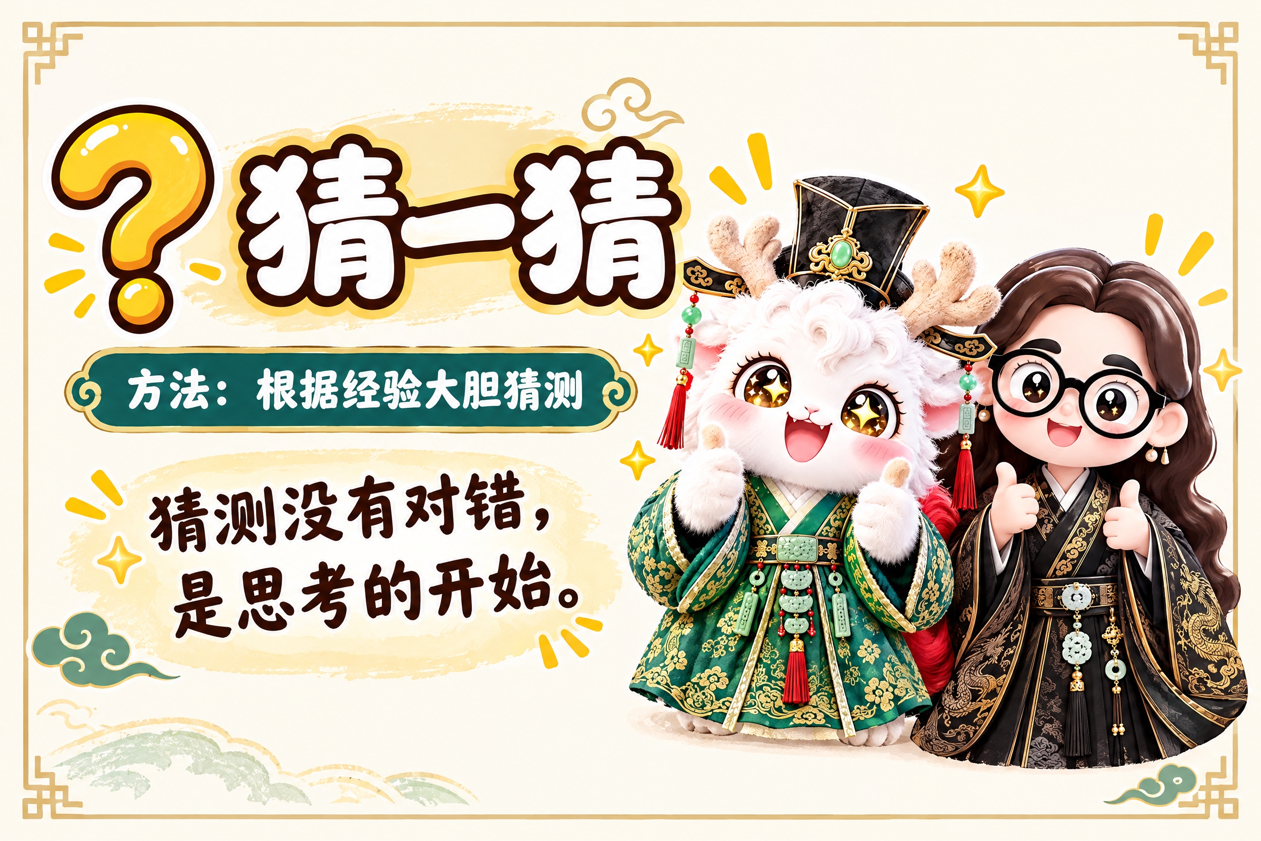 横版6寸比例的知识卡片设计，标题为"猜一猜"，副标题"方法：根… - 图片创意预览