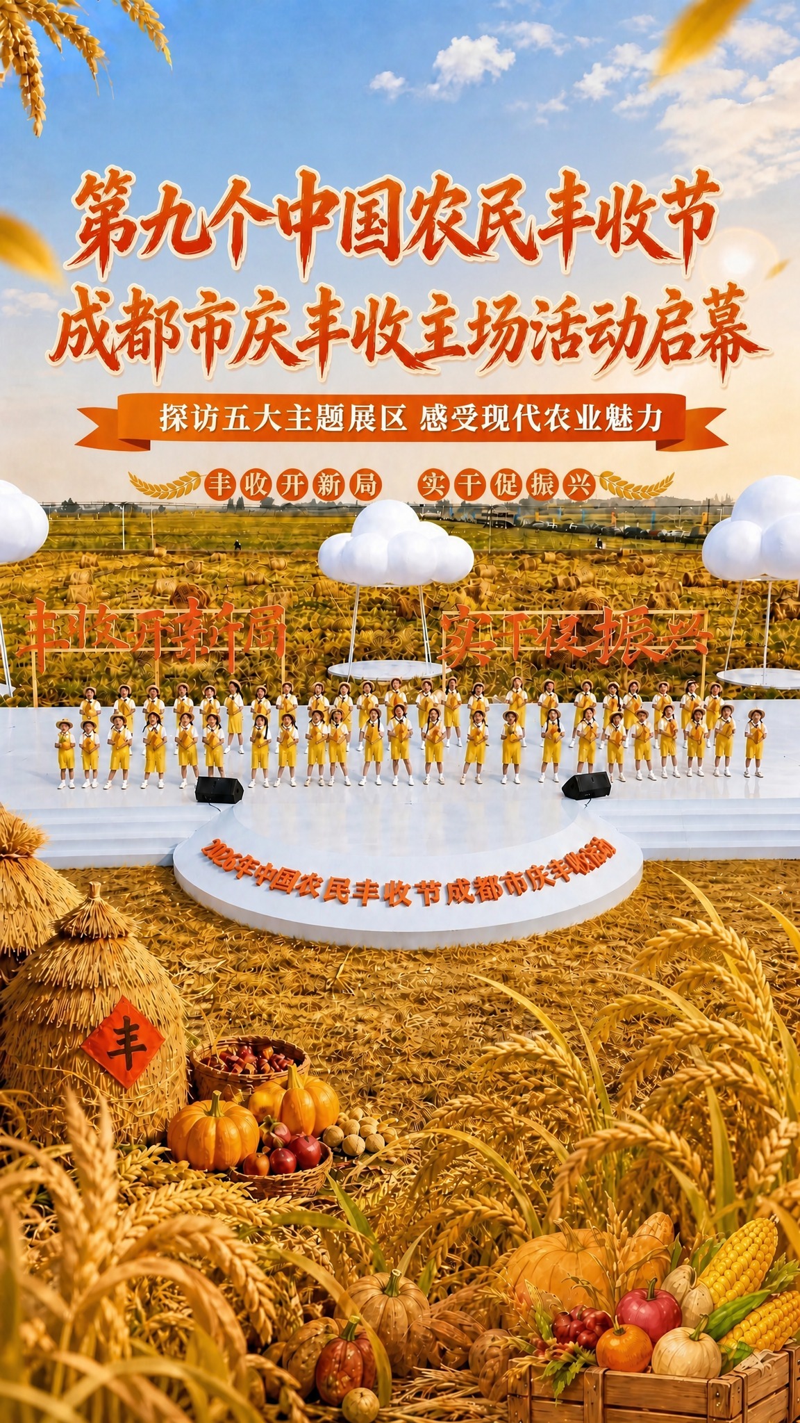 基于这张丰收节海报，将画面最上方的大主标题文字替换为"第九个中… - 图片创意预览