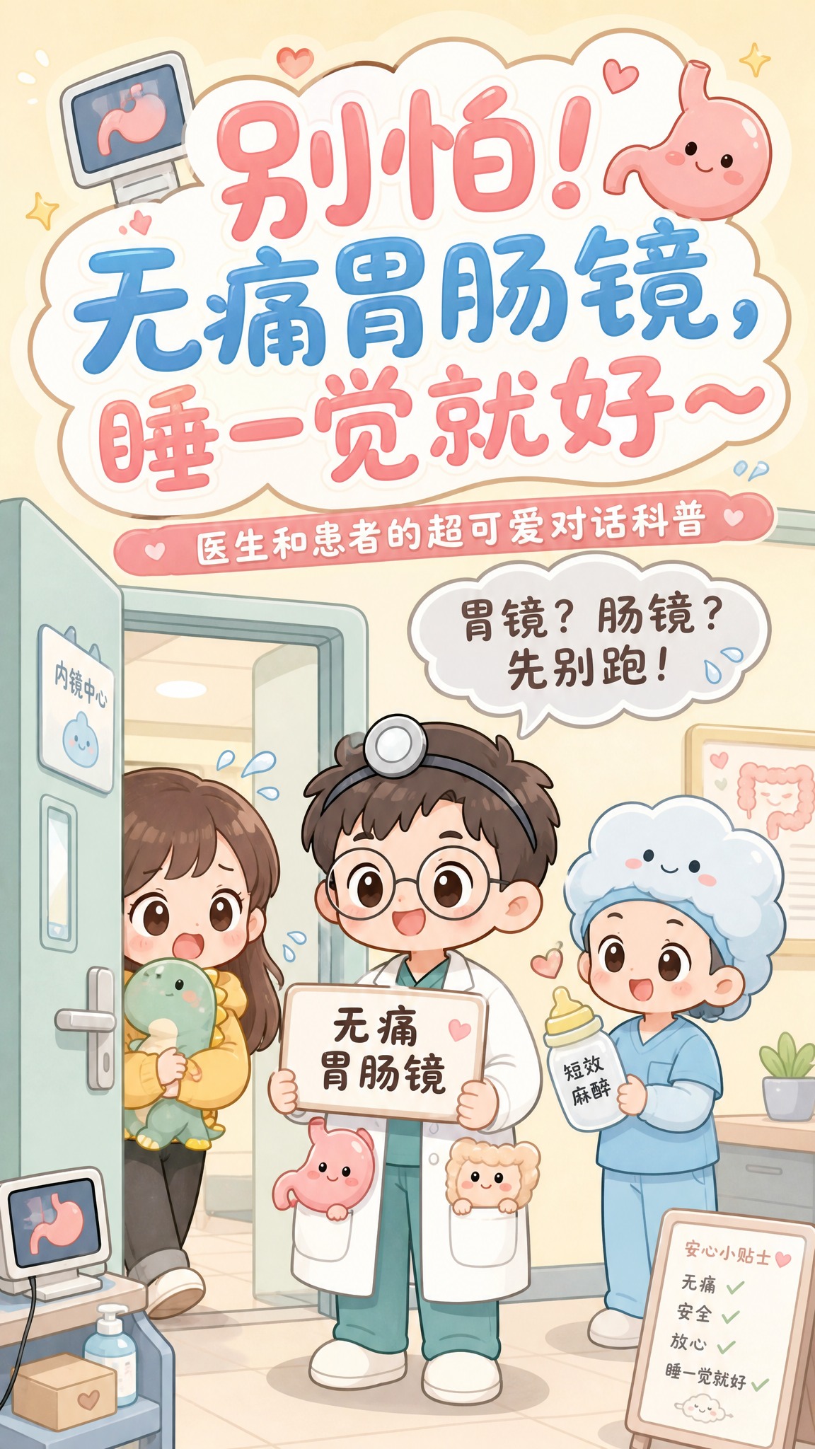 条漫封面P1，马卡龙低饱和色，圆润线条，Q版二头身卡通风格。诊… - 图片创意预览