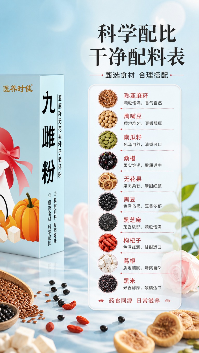 [商品] 左侧露出【图1】九雌粉外盒包装侧面，保留配料表区域和… - 图片创意预览