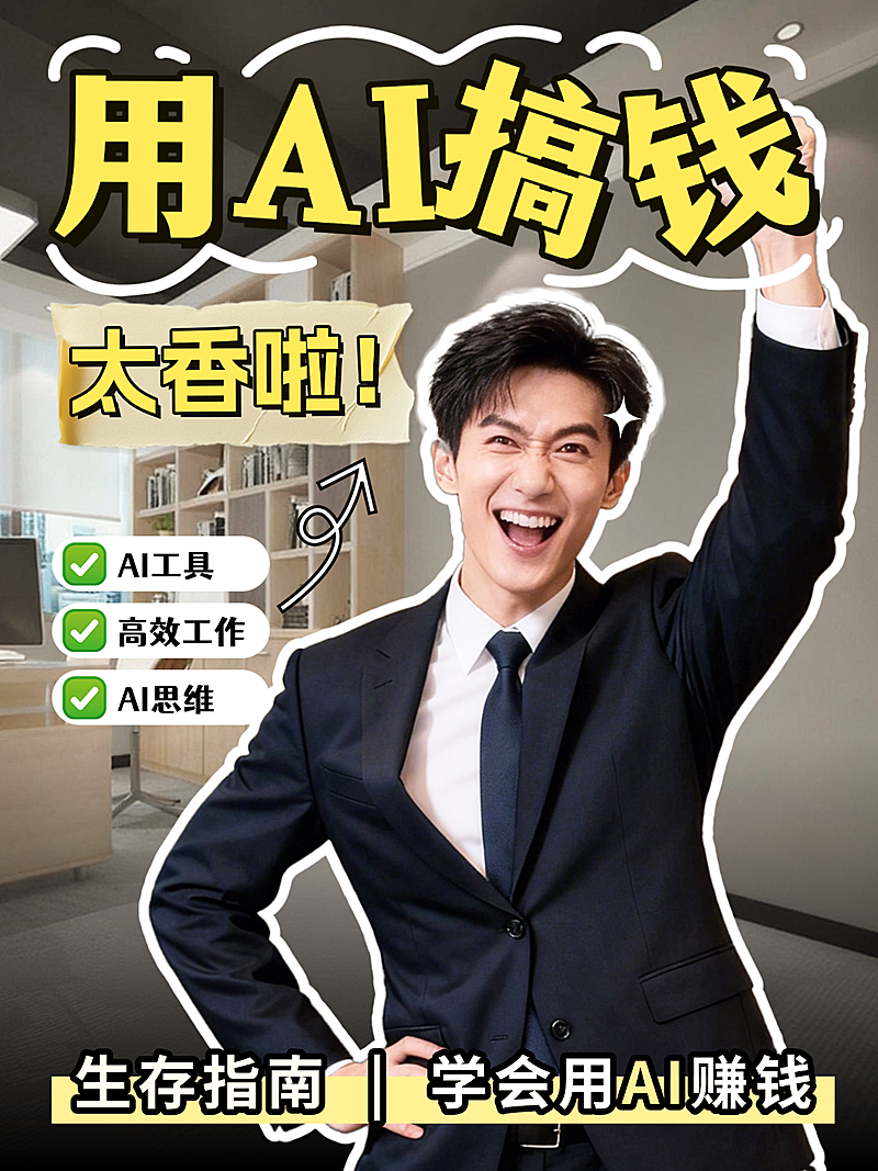 打工人AI生存职场提升攻略分享人像小红书封面