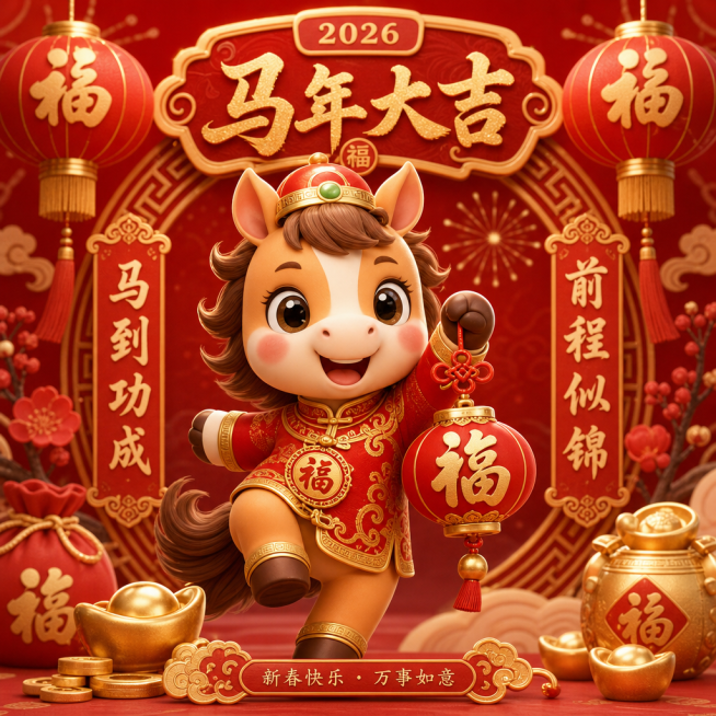 马年吉祥物，喜庆可爱的生肖马形象，带有春节新年氛围，设计精美预览效果
