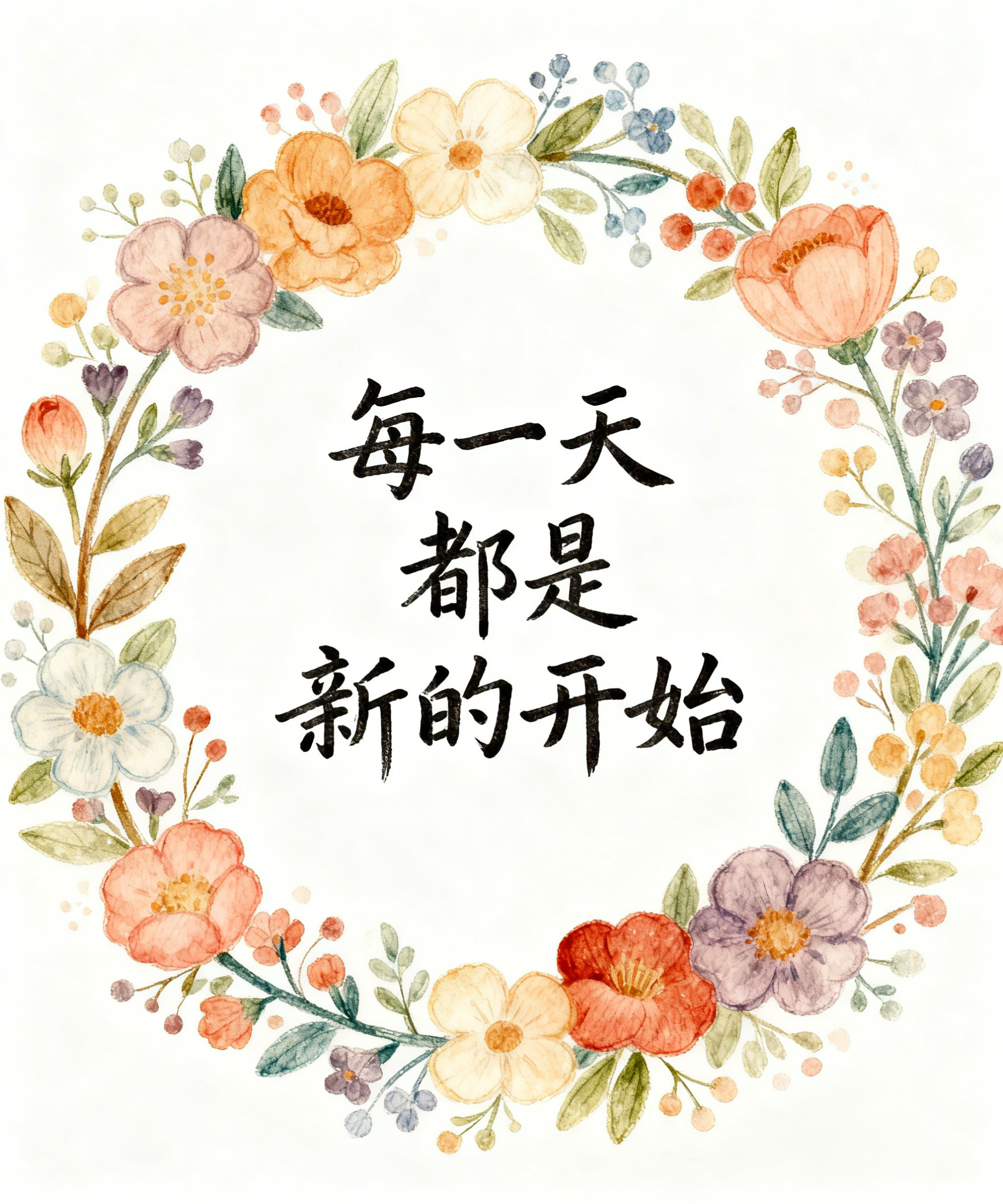 带有精致美丽花边的插图，手写风格的激励语句“每一天都是新的开始… - 图片创意预览