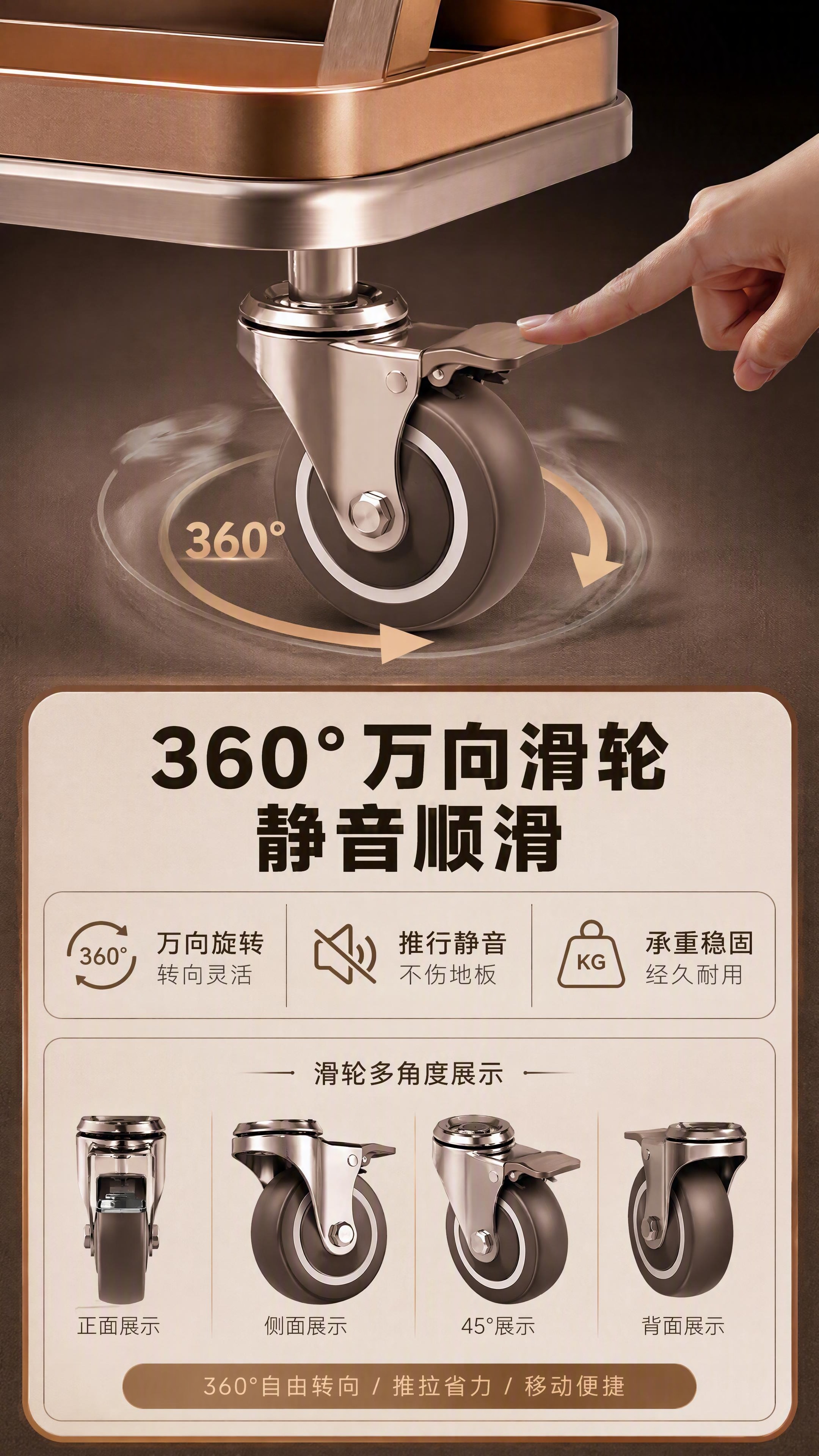 [商品] 使用【图1】餐车底部滑轮局部；保留360°万向滑轮的… - 图片创意预览