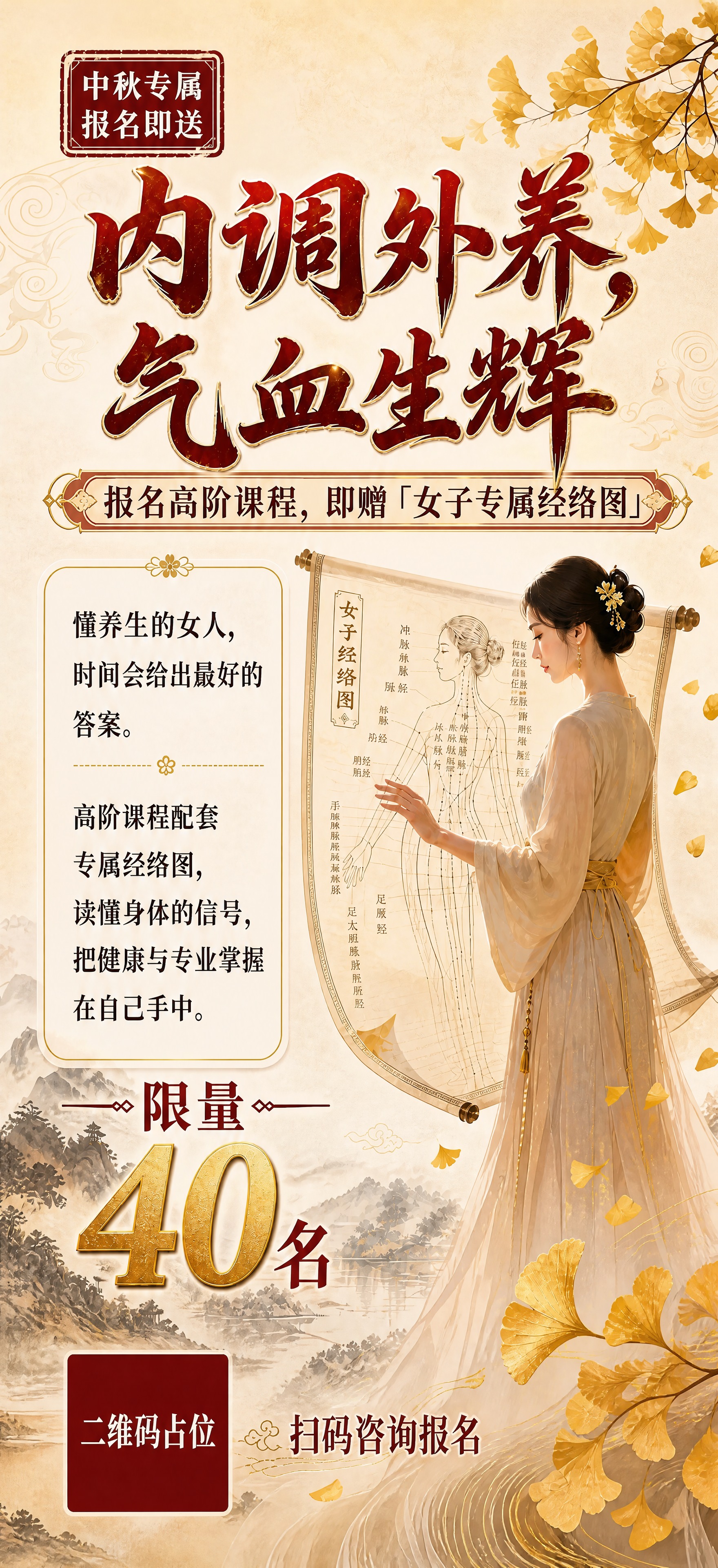 基于参考图的中式雅致养生海报，重新调整排版适配1242x269… - 图片创意预览