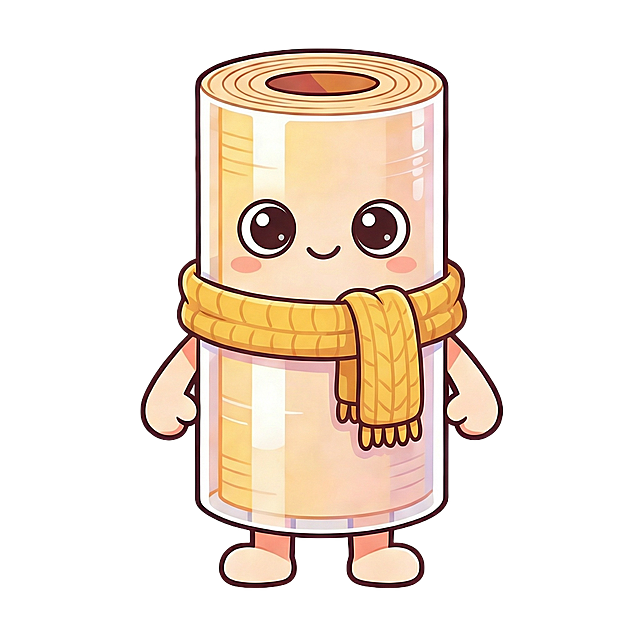 模仿参考图的画风，生成卷膜卡通人物，眼神端正不转悠，系着黄色围巾，1:1尺寸