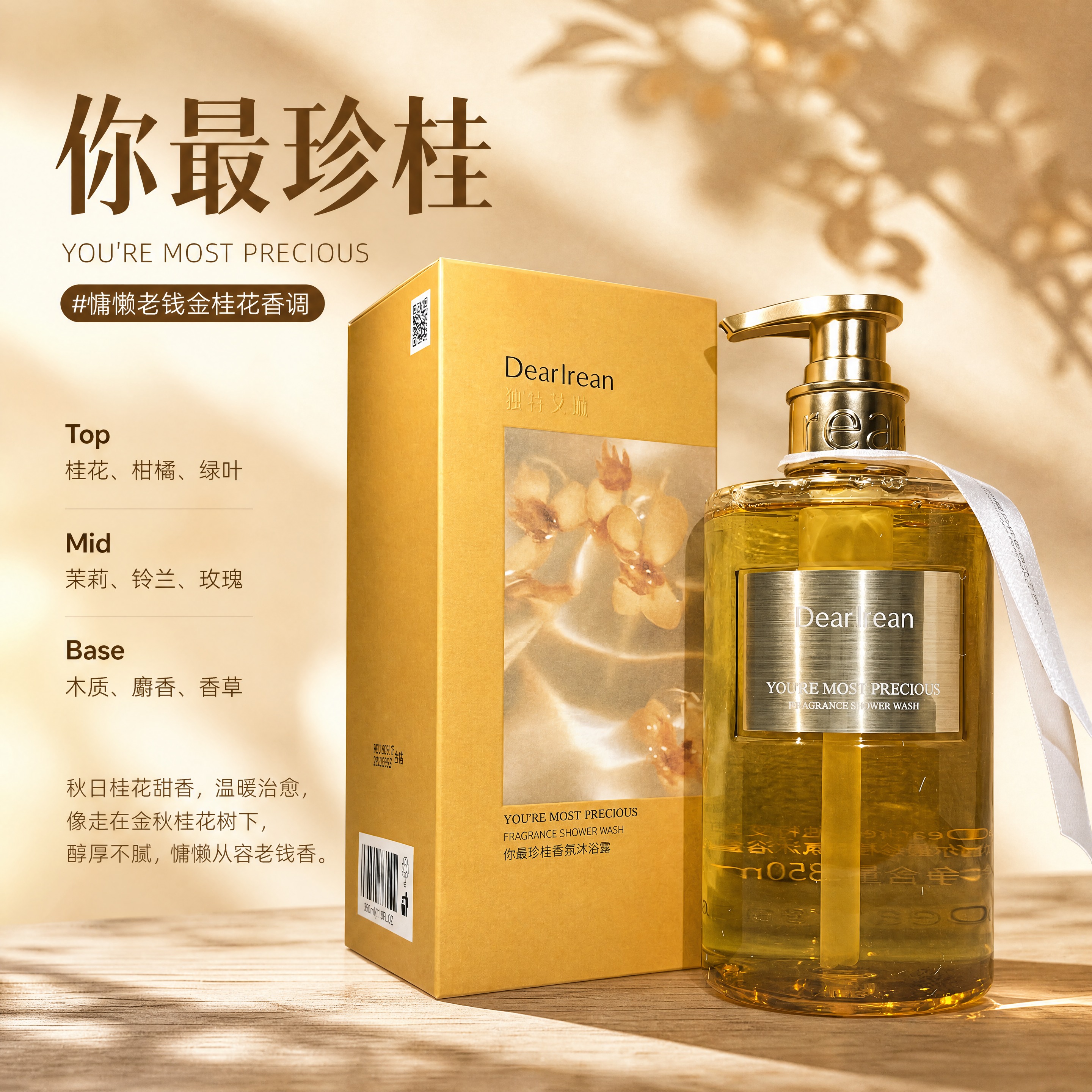 美妆个护香氛沐浴露商品海报，写实商业摄影风格，高级清透柔光质感… - 图片创意预览