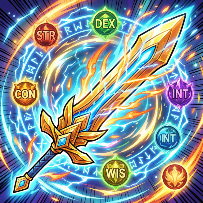 帮我生成5个BUFF类技能图  ：勇者之剑：使用后将使所有属性数值提升。勇者战衣：触发至强守护效果，瞬间恢复全部血量与魔法值。超位火焰戒指：施放后持续引发火焰风暴。丝线项链：使用后将释放光线切割效果。预览效果