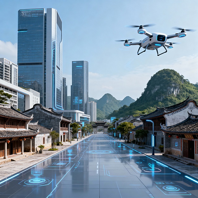 生成四张与梅州家乡主题相关的宣传图片（如风景，人文，未来想象图等），每张图片注明生成所用的提示词，并附简短设计说明