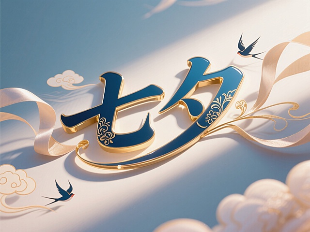 中式浪漫，古典鎏金，大字风设计，国潮七夕，祥云燕子点缀。