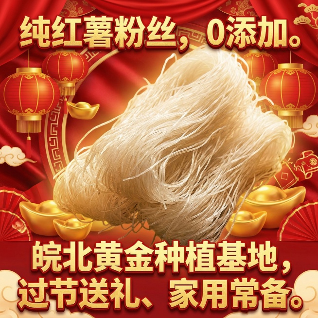 生成产品主8个不同的图片，图尺寸800*800的，主体节日喜庆点的，文案包含：纯红薯粉丝，0添加。 皖北黄金种植基地，过节送礼、家用常备。预览效果