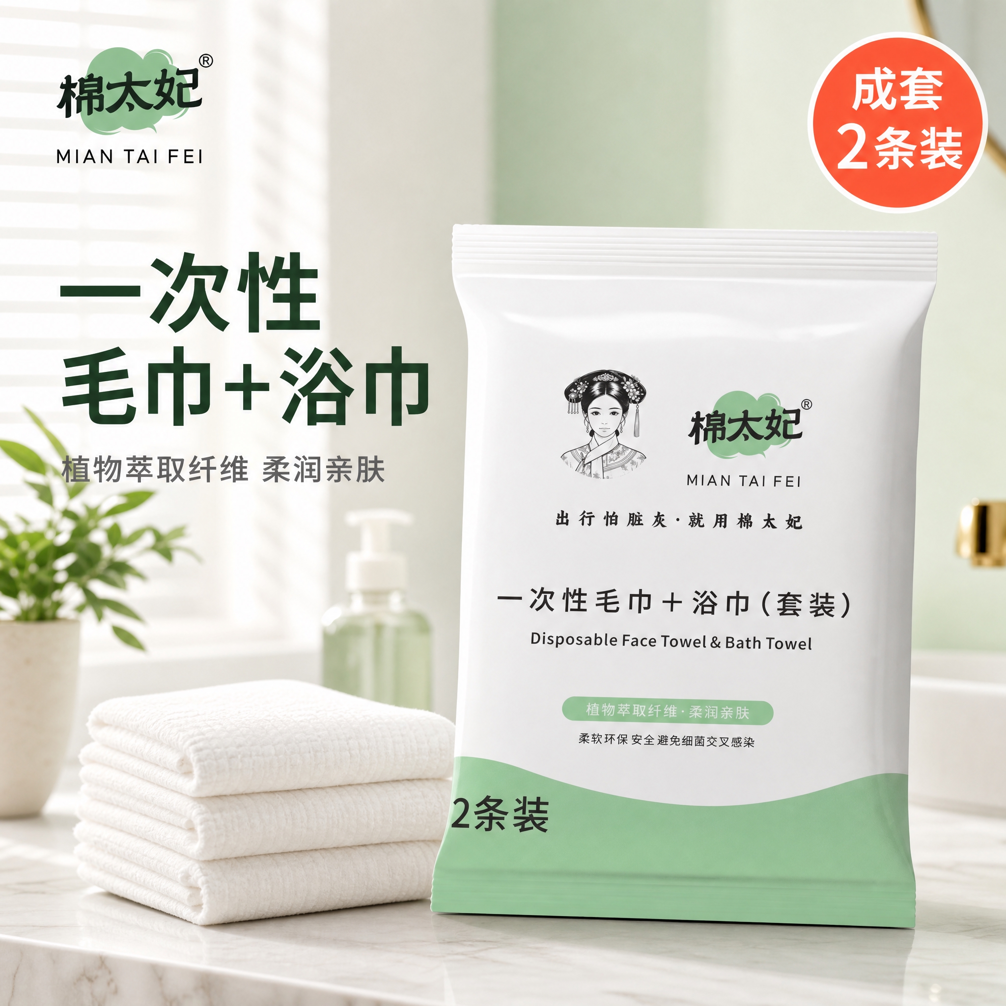 [主图-1] 棉太妃 一次性毛巾+浴巾（套装）首图 唯一任务：… - 图片创意预览