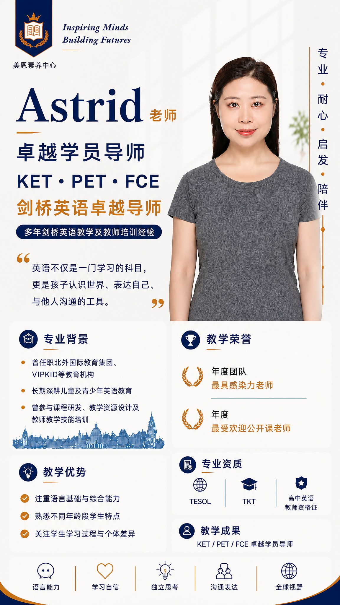 一张竖版教师形象介绍海报，完全复刻参考图的版式布局和设计风格。… - 图片创意预览