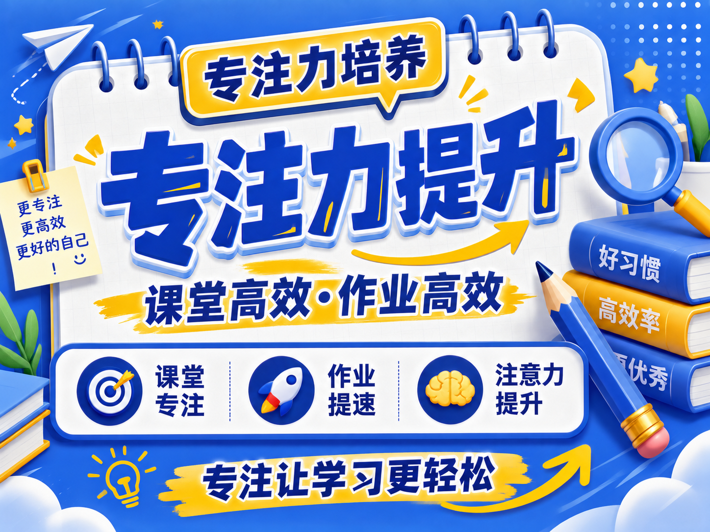 3D卡通风格开学季推广海报，蓝黄配色，参考示例图风格。画面主体… - 图片创意预览
