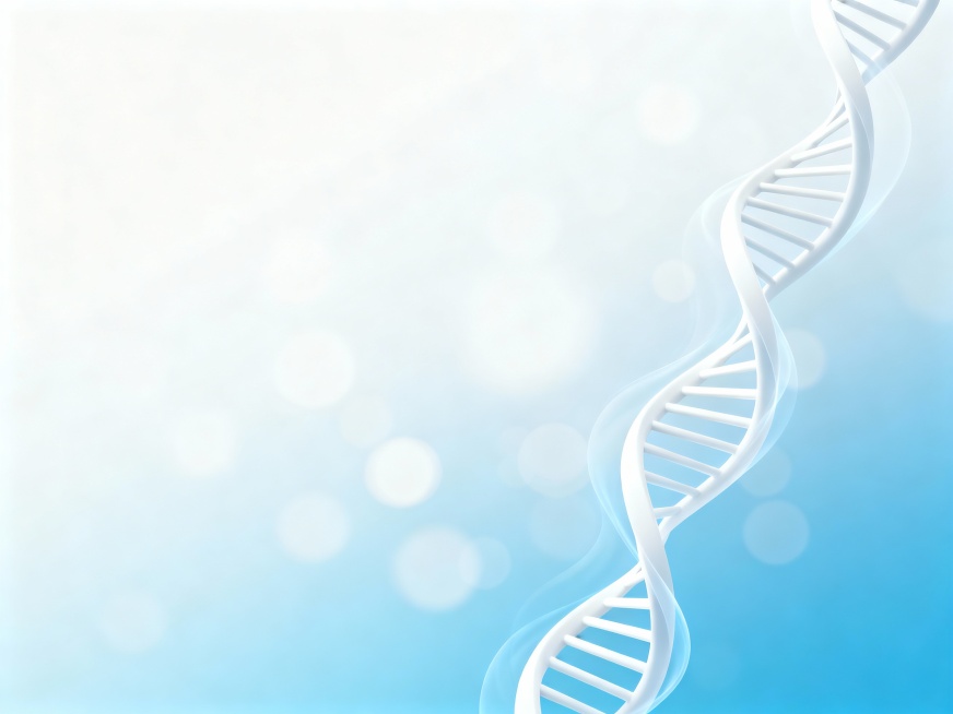 浅蓝色到白色的渐变背景，柔和的光影效果，流畅的白色基因双螺旋曲线元素，优雅的波浪形态，从右下角向左上方延伸，轻盈飘逸，背景中点缀模糊的白色光斑，层次感，梦幻氛围，简洁大方，现代感，科技感预览效果