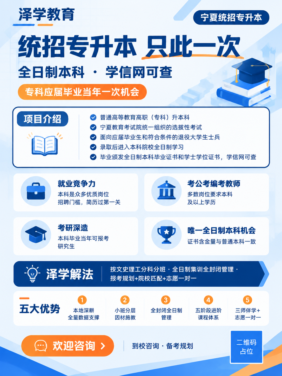 生成一张3:4竖版、2K分辨率的『泽学教育·宁夏统招专升本』招… - 图片创意预览