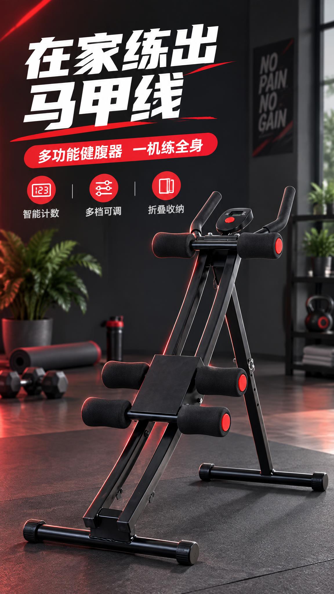 将这张黑色家用健腹器产品图，生成淘宝/天猫详情页第1张——头图… - 图片创意预览