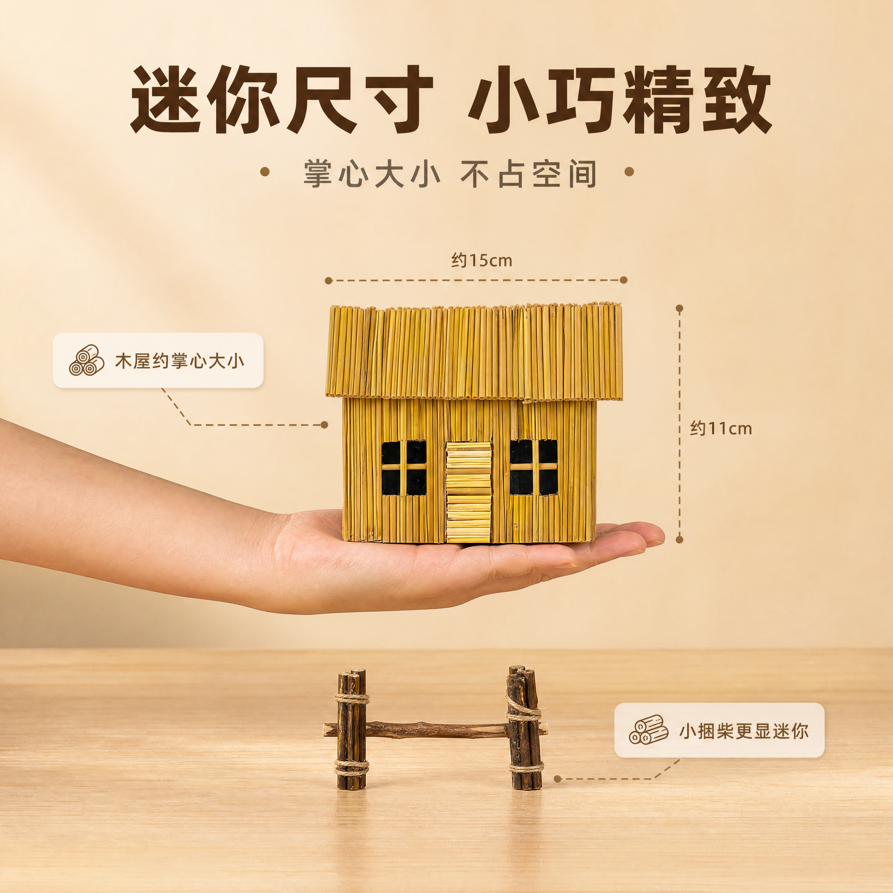 [商品] 使用【图2】迷你矛屋配小捆柴摆件；保留木屋主体造型、… - 图片创意预览