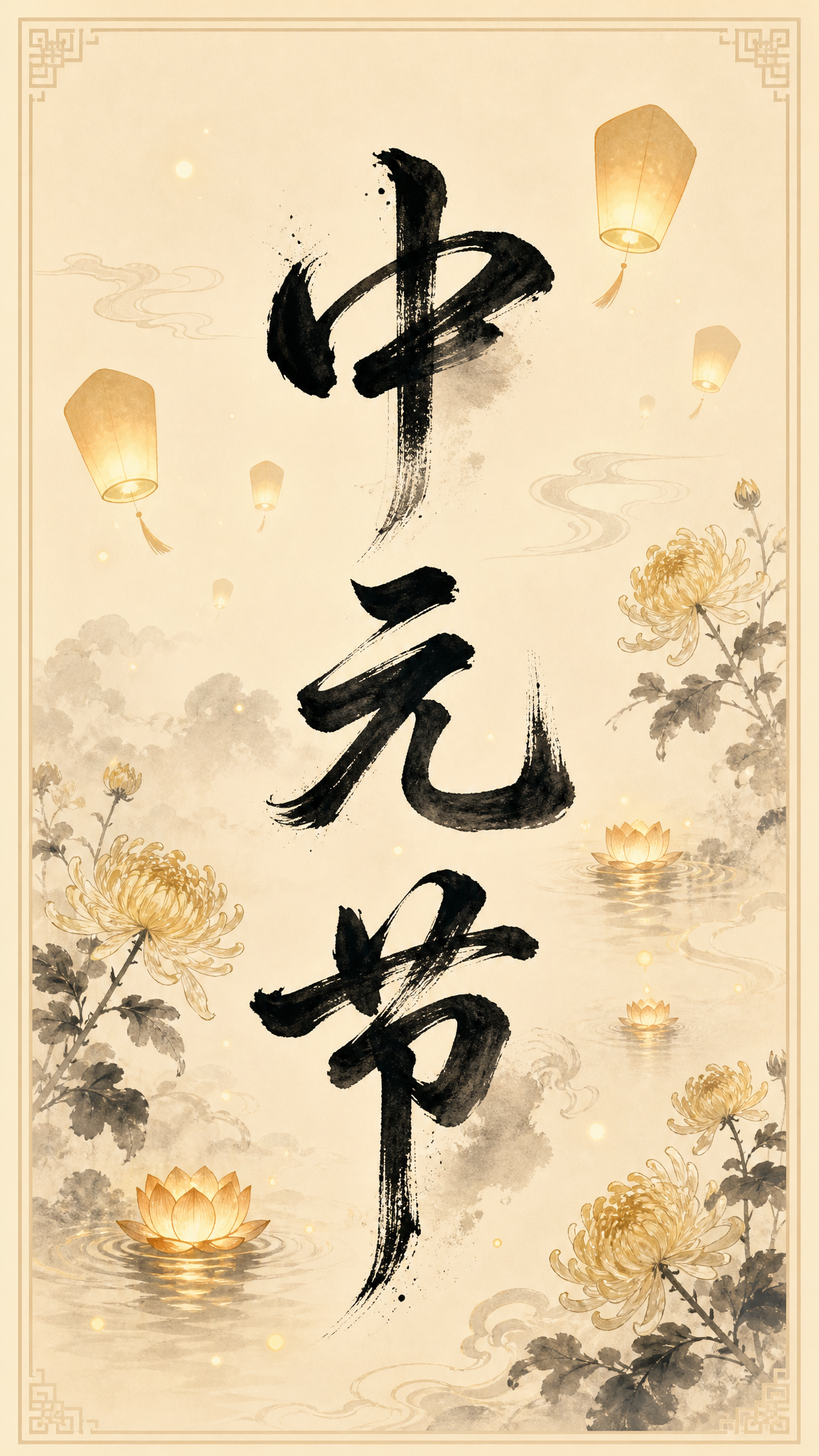 浅米黄色背景，背景框架为浅米黄色。平面艺术字体设计，三个字"中… - 图片创意预览