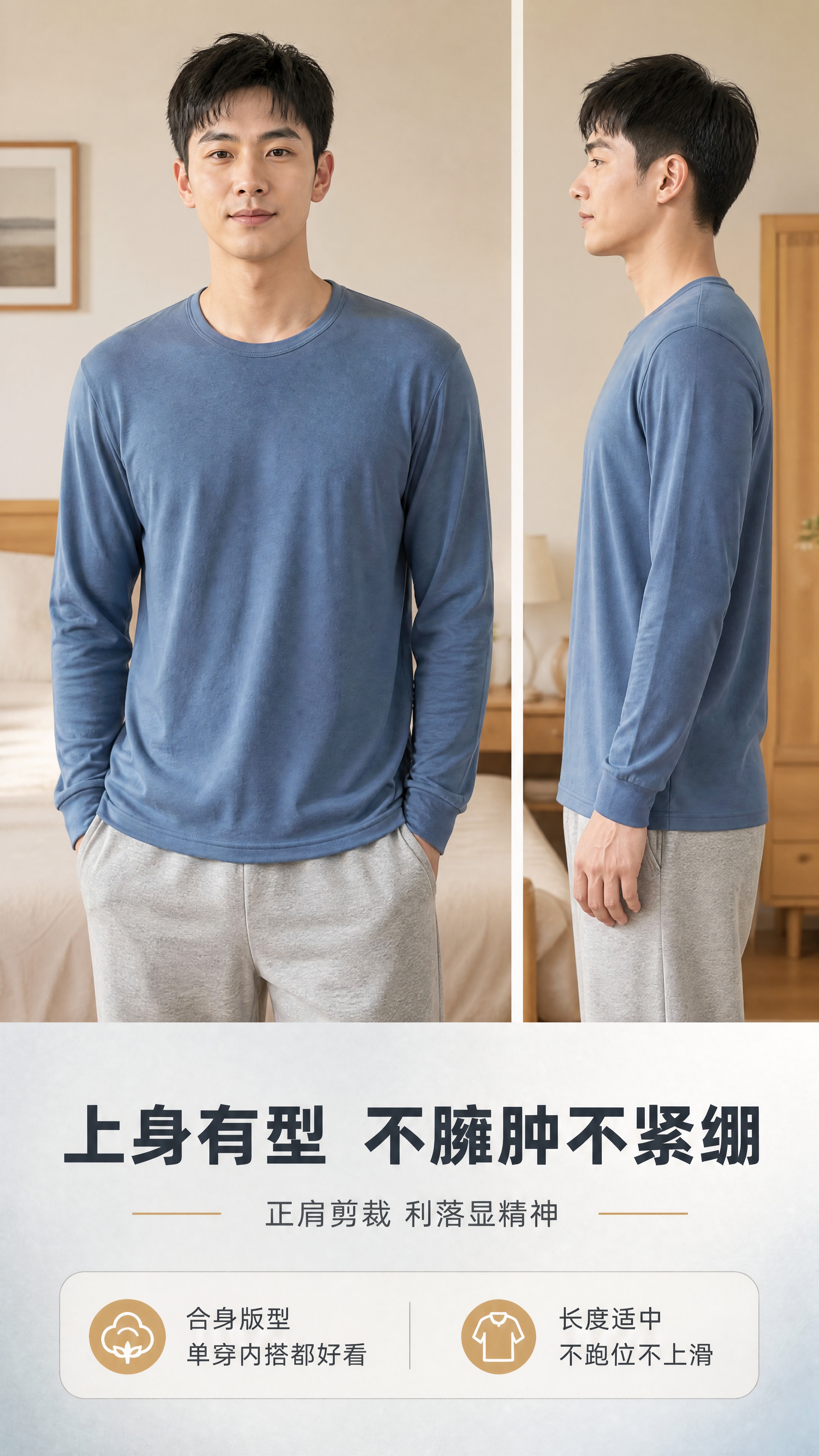 [商品] 使用【图3】雾霾蓝男士圆领长袖秋衣；商品处理：保留圆… - 图片创意预览