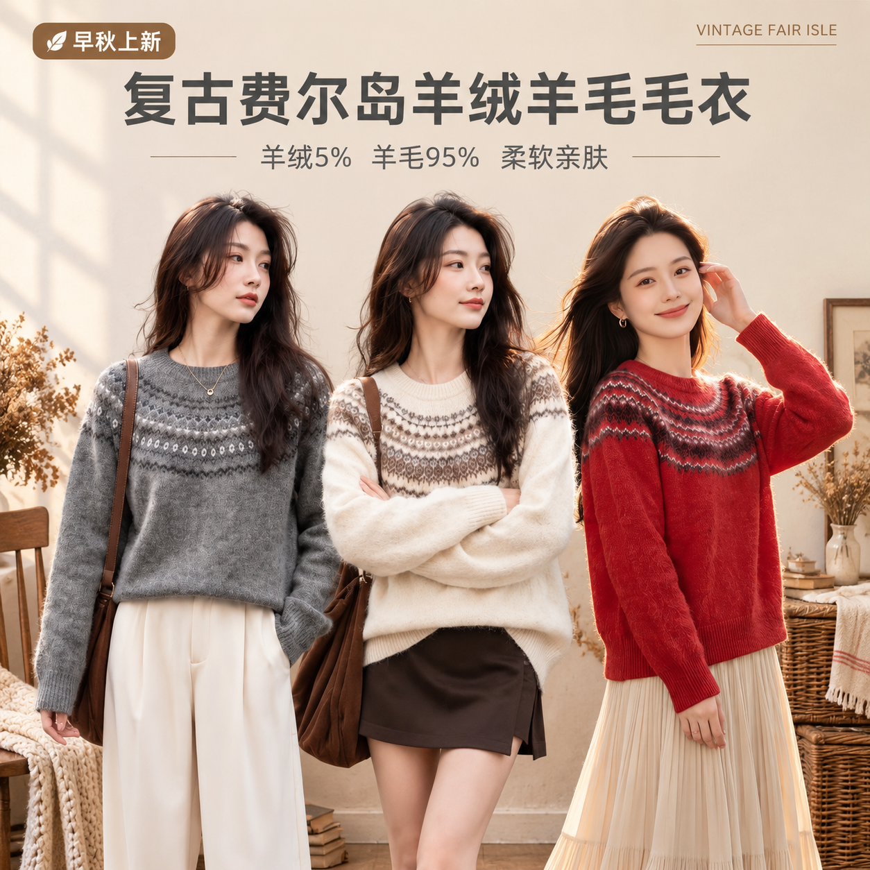 [商品] 使用【图1】灰色、【图2】米白、【图3】红色费尔岛提… - 图片创意预览