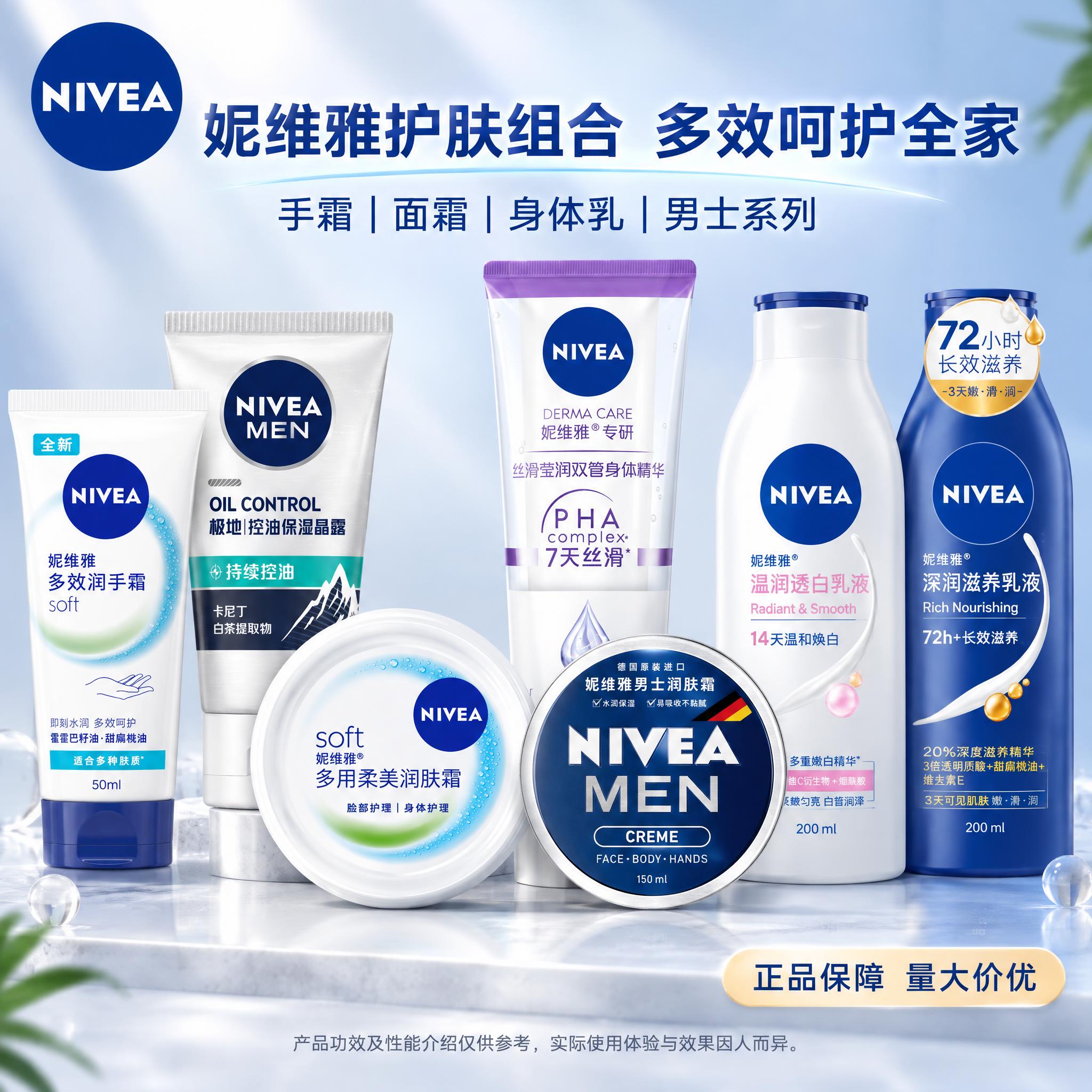 电商主图首图，1:1正方形，2K画质。画面中心主体为7款妮维雅… - 图片创意预览