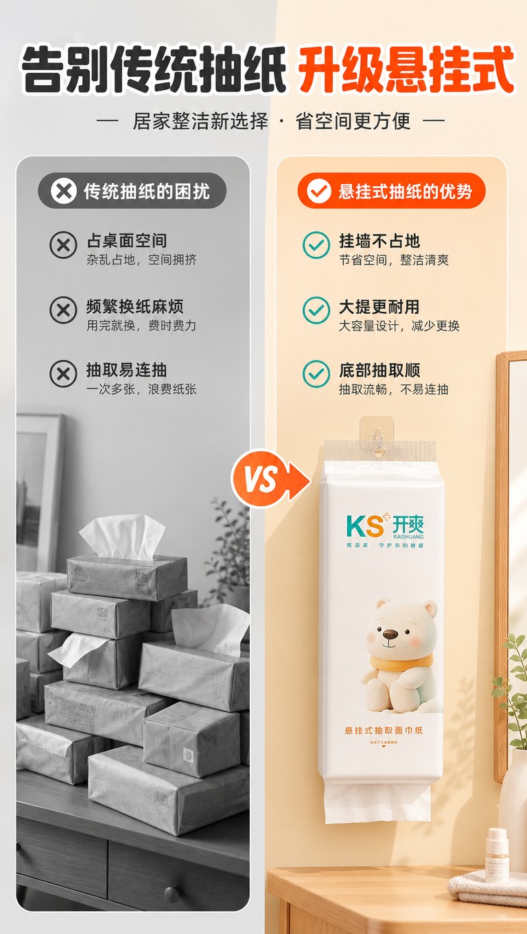 [商品] 使用【图1】开爽KS悬挂式抽取面巾纸；保留白色包装、… - 图片创意预览