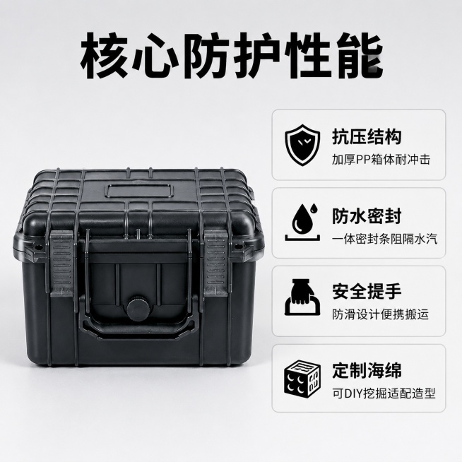 「图片1」「图片1」「图片1」「图片1」「图片1」「图片1」，生成一套主图（5张），商品名称是多功能防护工具箱，卖点是多功能防护工具箱，卖点是抗压，防水，DIY海绵内衬，适配淘宝/天猫平台，主图比例为预览效果