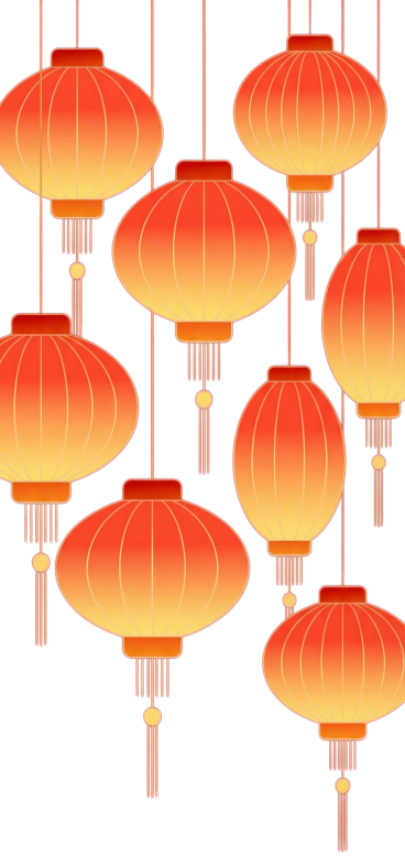 生成和参考图风格一致的中式灯笼，简约扁平渐变风格，红色背景预览效果