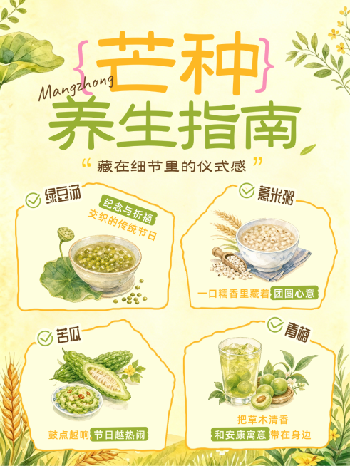 芒种节气养生指南科普分享水彩小红书配图预览效果