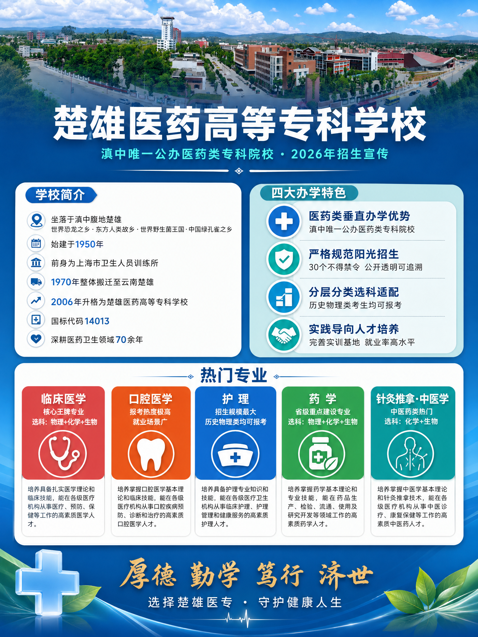 公办医药高等专科学校招生宣传海报，竖版3:4比例，正式庄重风格… - 图片创意预览