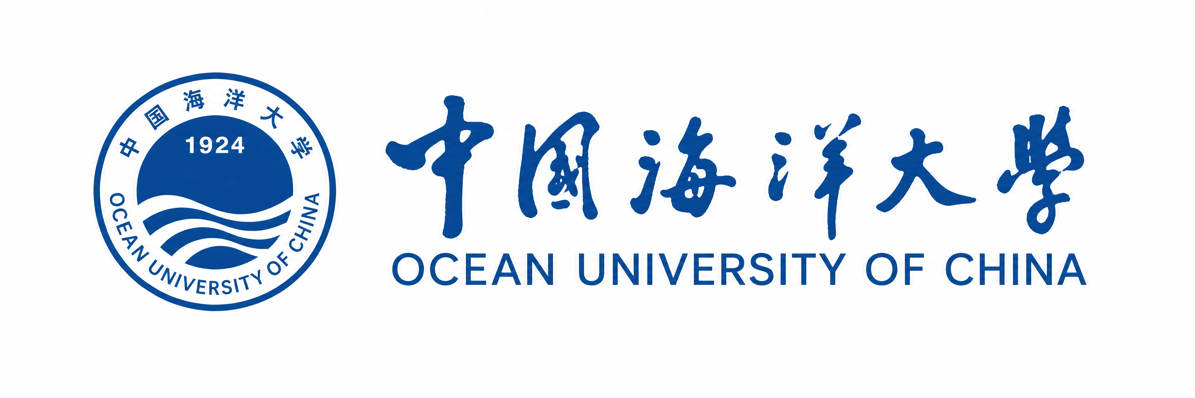中国海洋大学横版校徽标志设计，标准横向组合版式。左侧为完整的中… - 图片创意预览