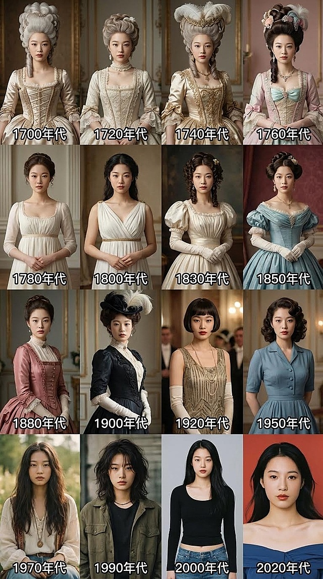 复古与时尚交织的时光长卷，以油画风与刺绣风呈现欧洲宫廷艺术的优雅变迁，拼贴手法展现百年女性风貌的古典与潮流演进。