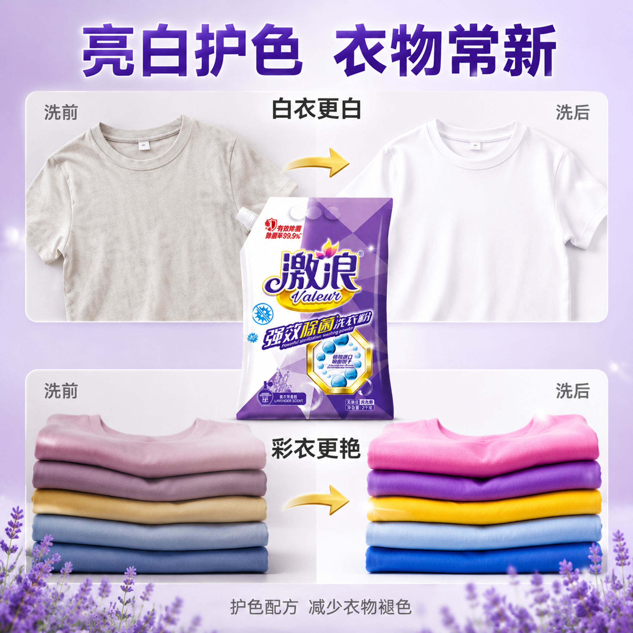 [主图-13] 激浪洗衣粉亮白护色效果对比图，白衣更白彩衣更艳… - 图片创意预览