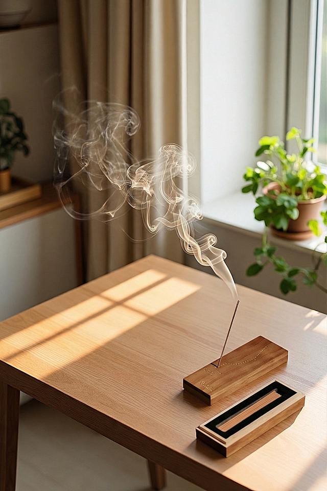 在线香头部生成美丽优雅自然的烟，保留原产品和场景元素