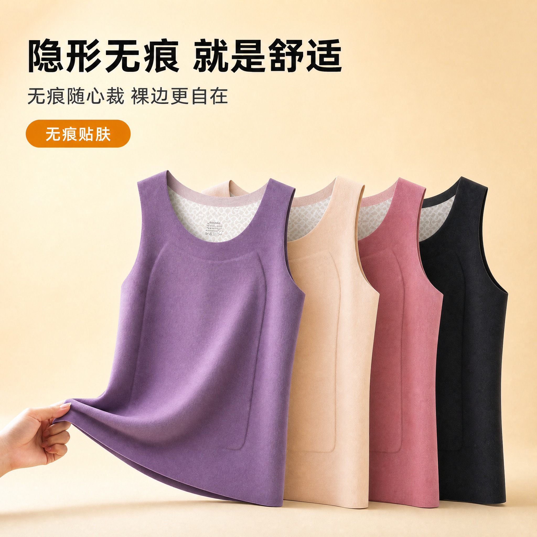 [主图-1] 女士无痕保暖背心多色展示卖点图，核心传达隐形无痕… - 图片创意预览