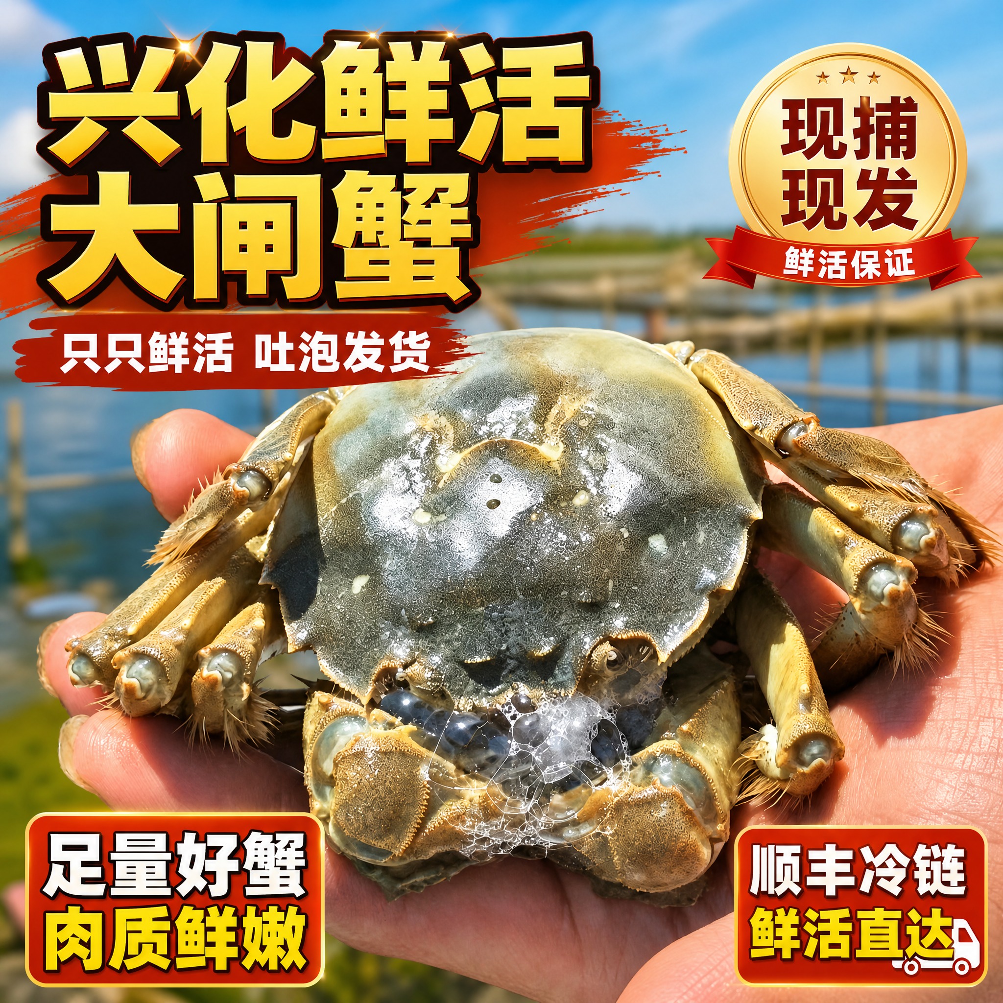 [主图-1] 兴化鲜活大闸蟹首图 蟹壳正面吐泡泡 突出鲜活状态… - 图片创意预览