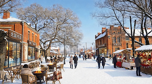 精准根据阿城糖厂老工业区保护建筑照片，生成商业街改造效果图，