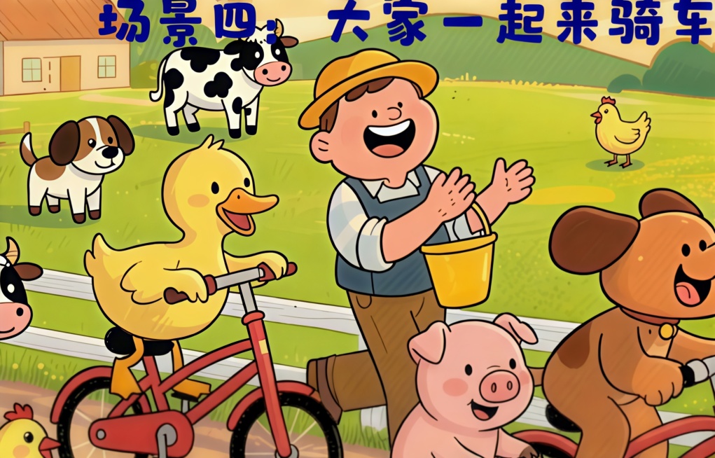 把图片中的文字场景四：大家起骑车改成场景四：大家一起来骑车预览效果