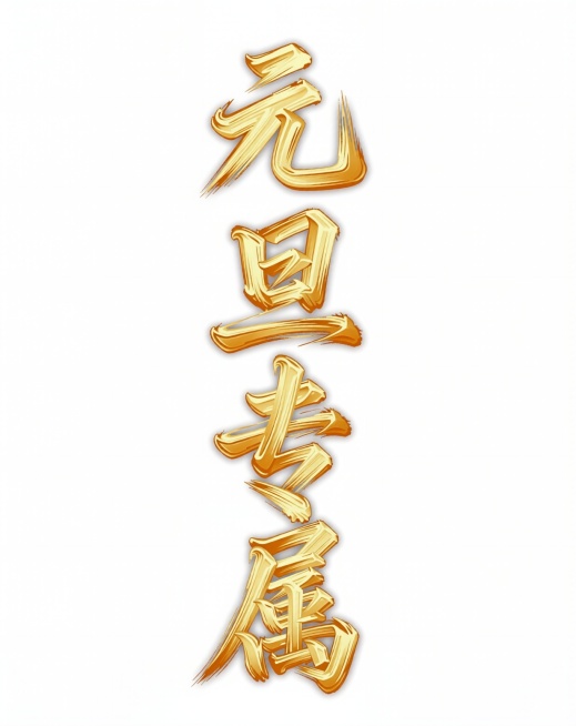 按照这个图片的字体和配色，把文字改为：元旦专属，颜色为金黄色，然后重新生成一个一模一样的字体和颜色的PNG透明底图片，元旦专属四个字竖着排列，需要完整看到这4个字预览效果
