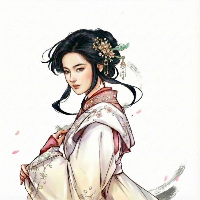 照片的尺寸和比例不变，人物的动作和姿势不变，衣服上的仙鹤去掉，增加一个发饰预览效果