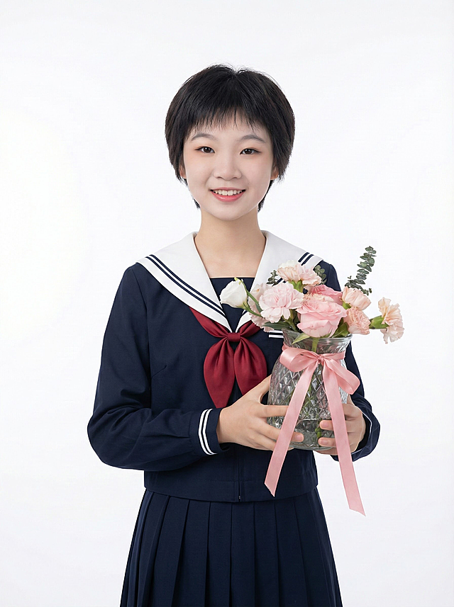 生成水手服海马体证件照，背景为白色