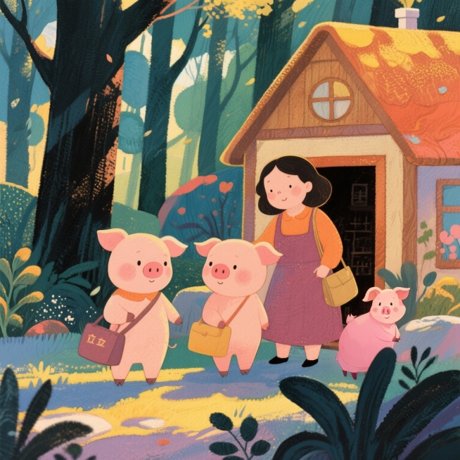 # 《三只小猪》儿童绘本故事

### 故事梗概
这是一个关于三只小猪离开妈妈独立生活，面对大灰狼的挑战，最终凭借勤劳和智慧获得安全与幸福的故事。

### 故事正文

**从前，有三只小猪，它们长大预览效果