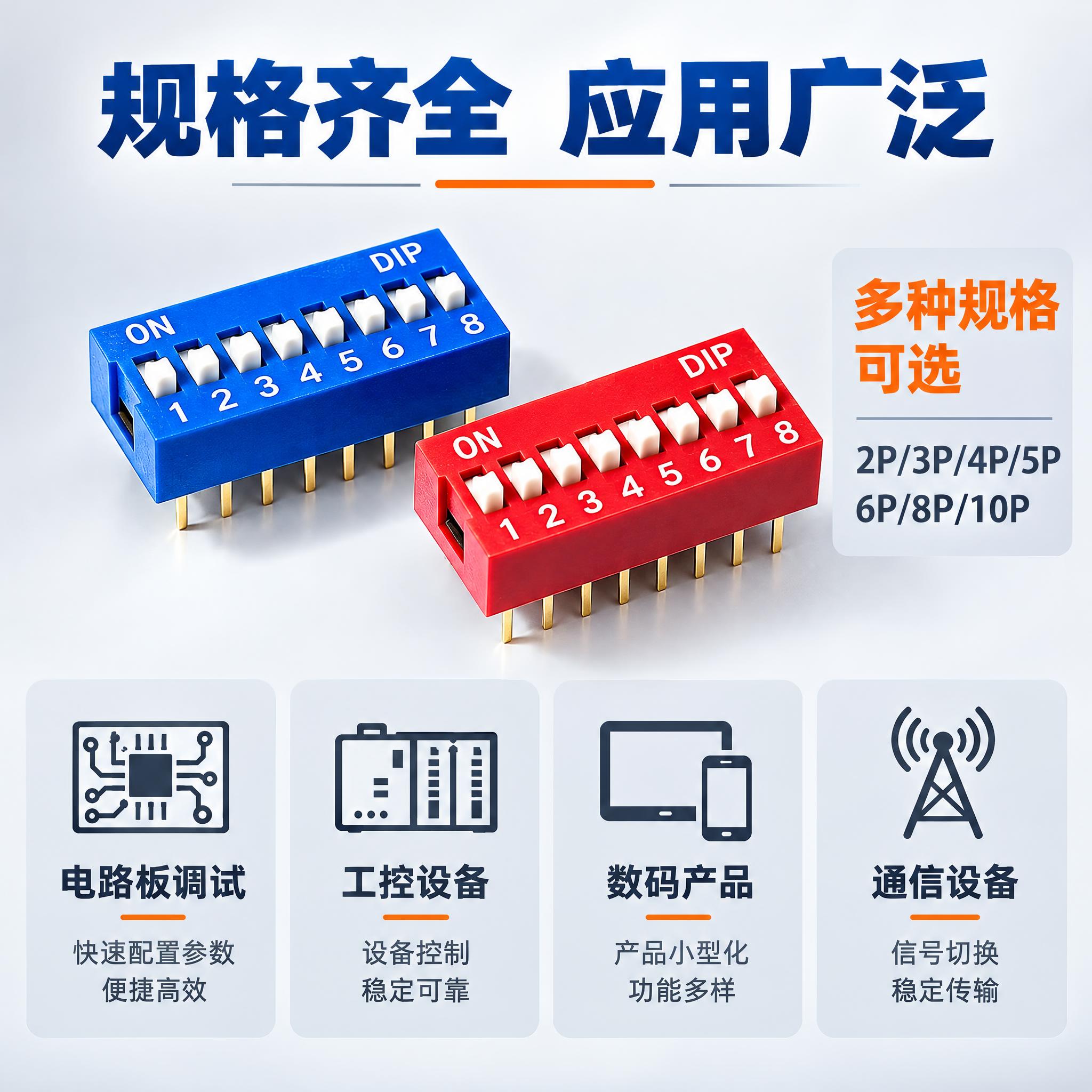 [主图-4] 规格型号与应用场景图，展示DIP拨码开关的多种规… - 图片创意预览