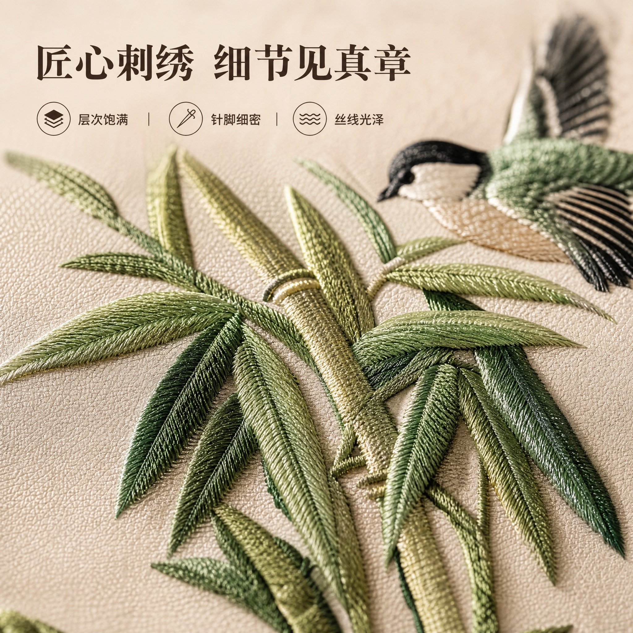 淘宝天猫电商主图，正方形1:1比例，刺绣硬包背景墙细节展示图。… - 图片创意预览