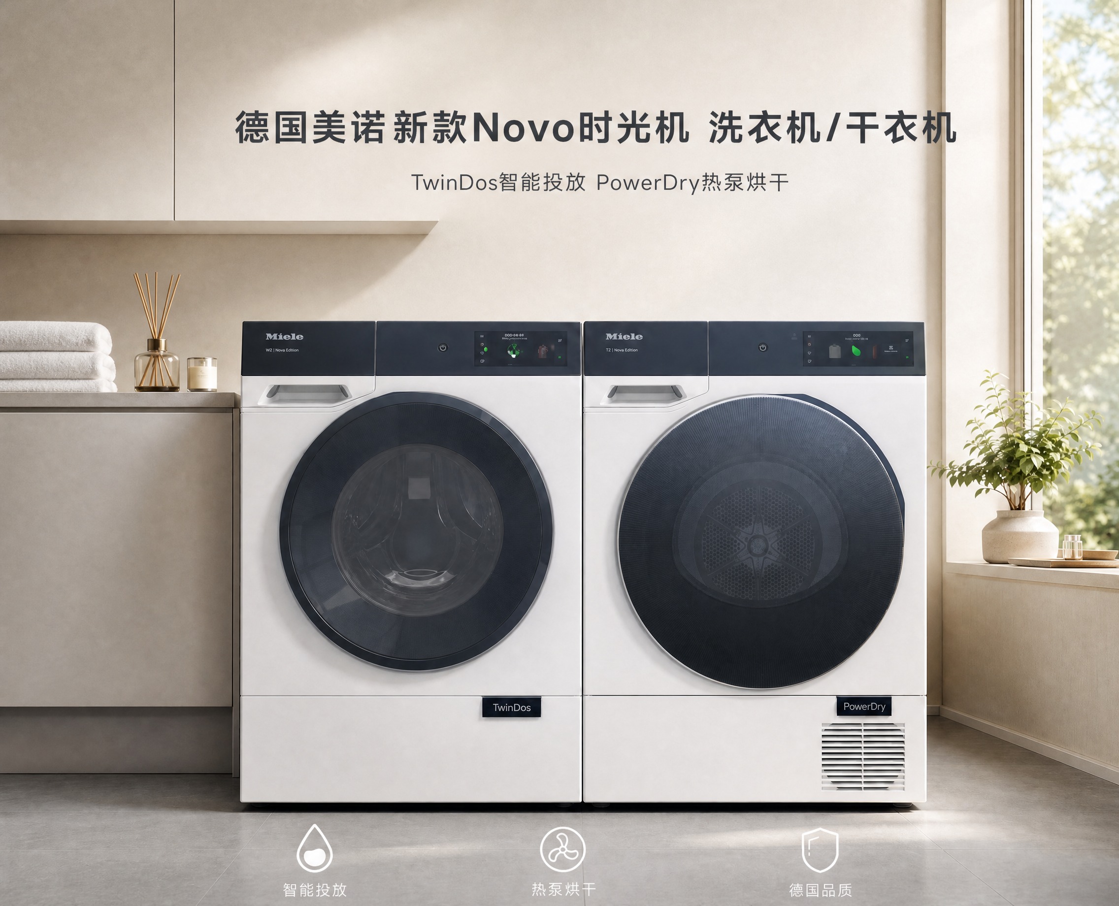 基于这张美诺洗烘套装主图进行修改：1. 去除左上角的"Miel… - 图片创意预览