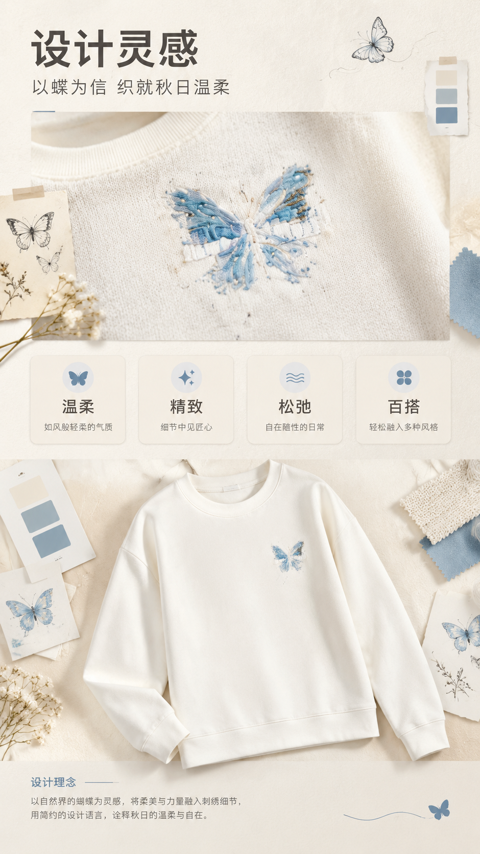 [商品] 使用【图1】米白色圆领卫衣；商品处理：保留圆领、落肩… - 图片创意预览